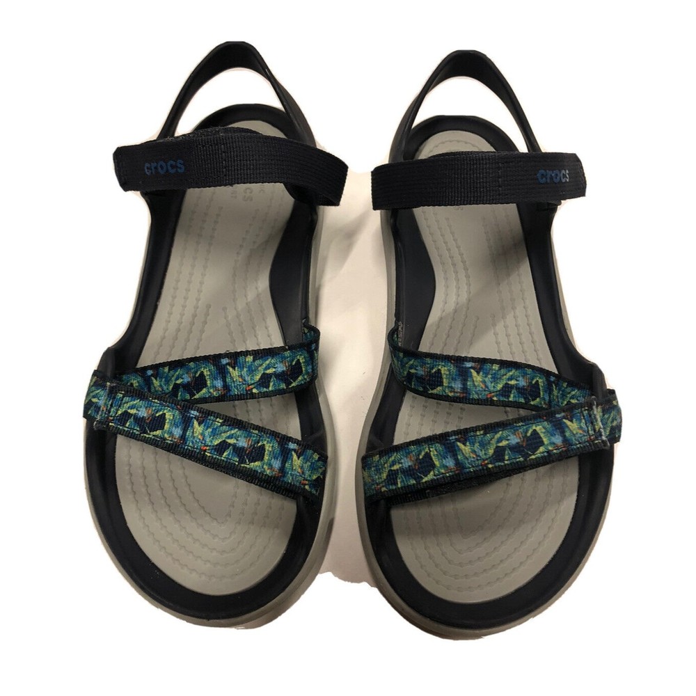 Crocs Swiftwater Webbing Womens 5 Sandals Ankle Strap Blue Green Sport Shoes.
